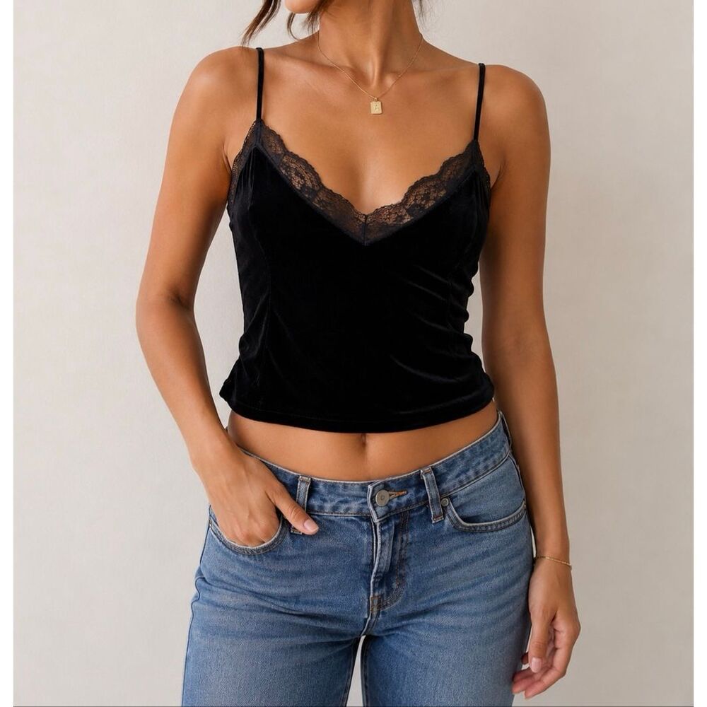 Abercrombie & Fitch NWT Black Velvet Lace Cami S Y2K Coquette Tank